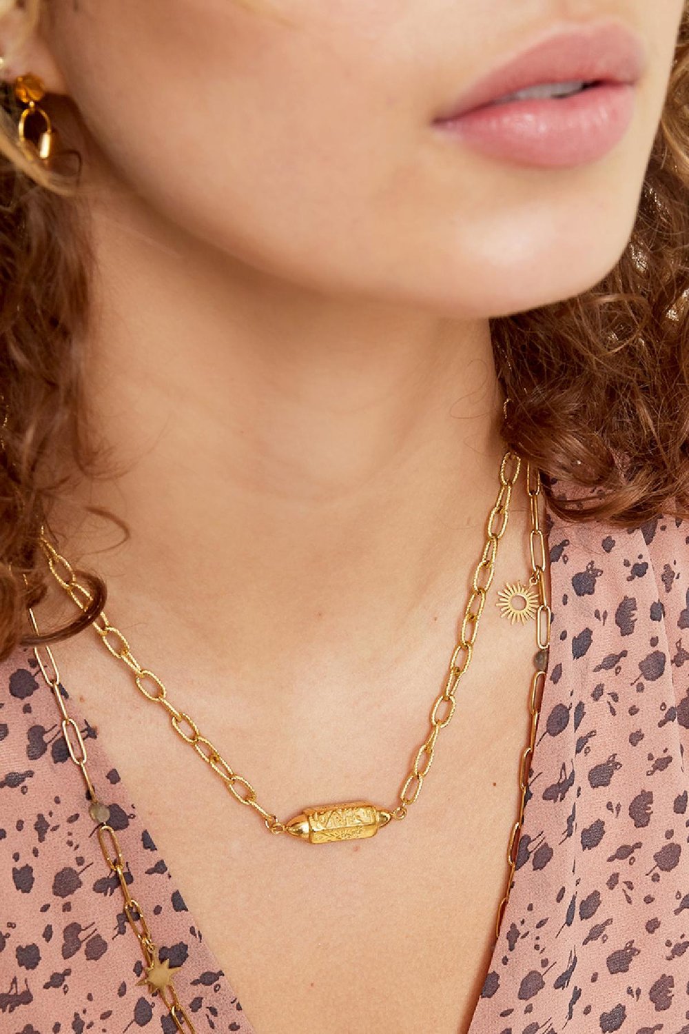 Collier Pendentif Happy Vibes Couleur or Acier inoxydable h5Image2